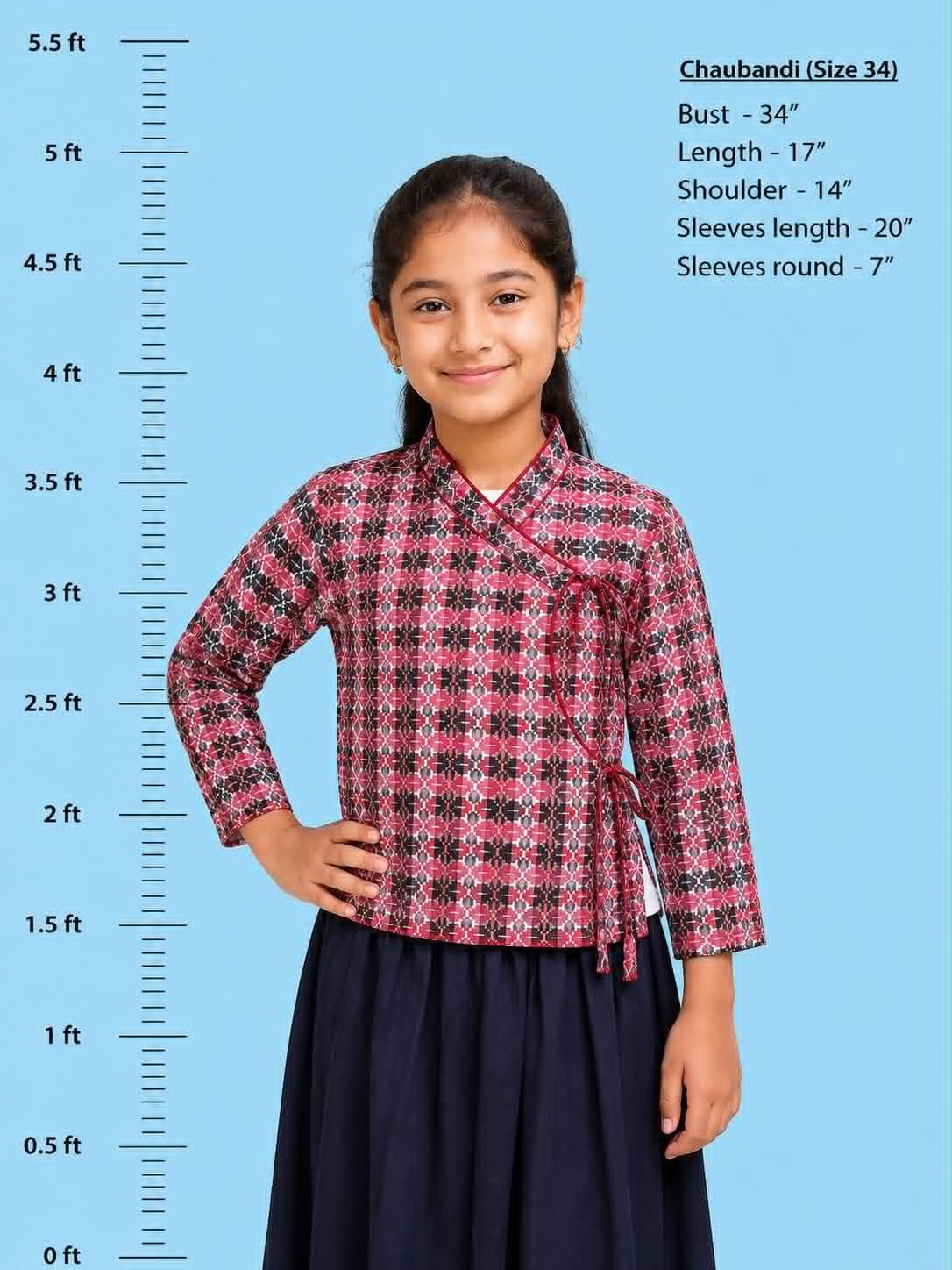 Girls Traditional Nepali Chaubandi Blouse – Size 34 | Handmade Cultural Wrap Top | Festival & Ethnic Wear