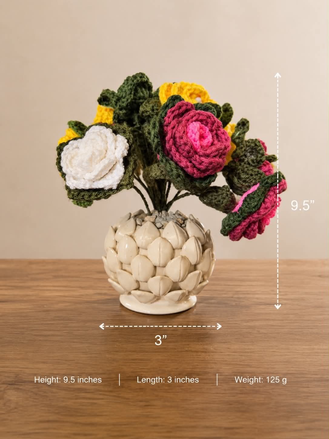 Handmade Crochet Flower Arrangement in Decorative Ceramic Vase