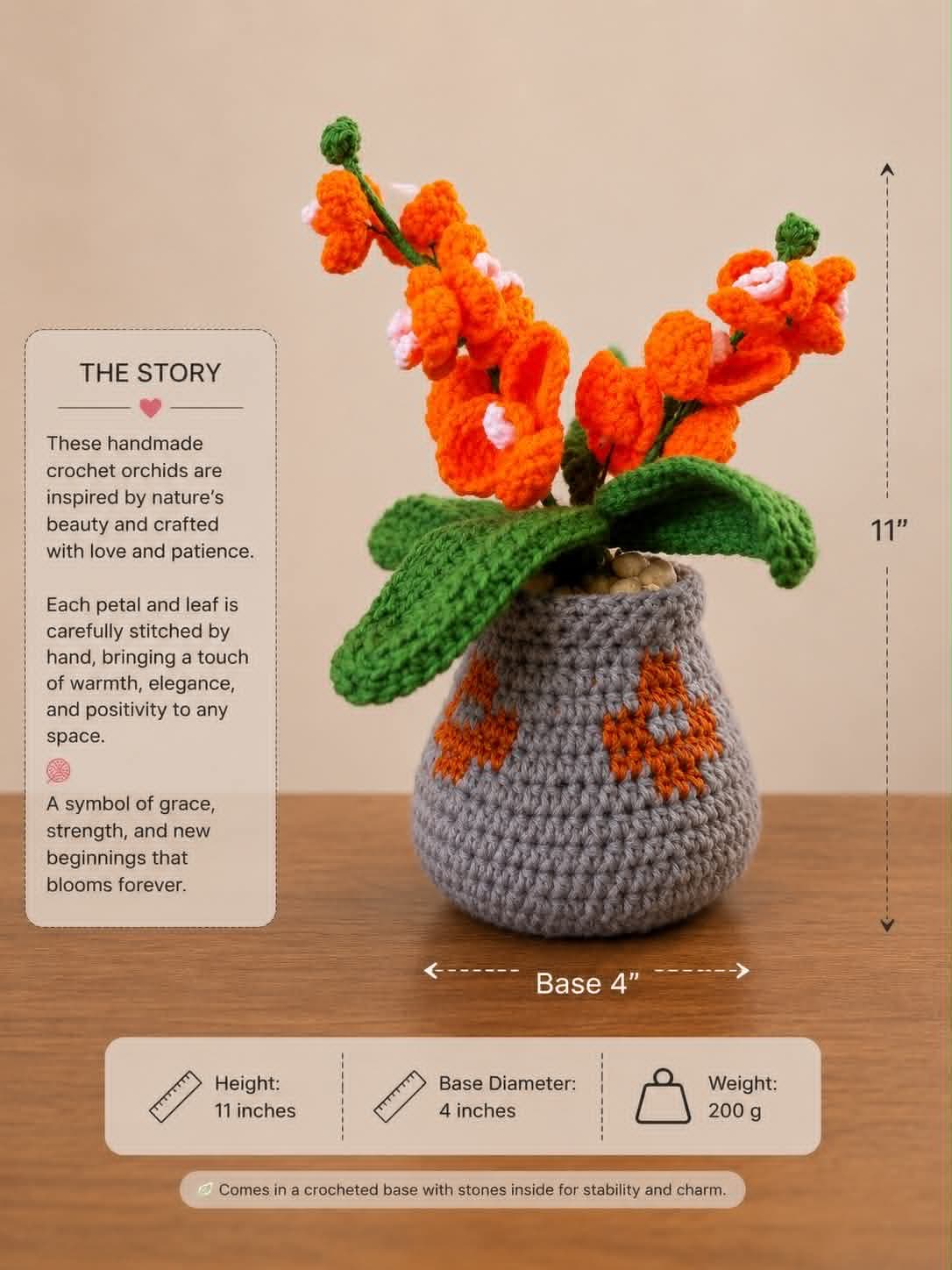 Crochet Orange Orchid in Patterned Pot