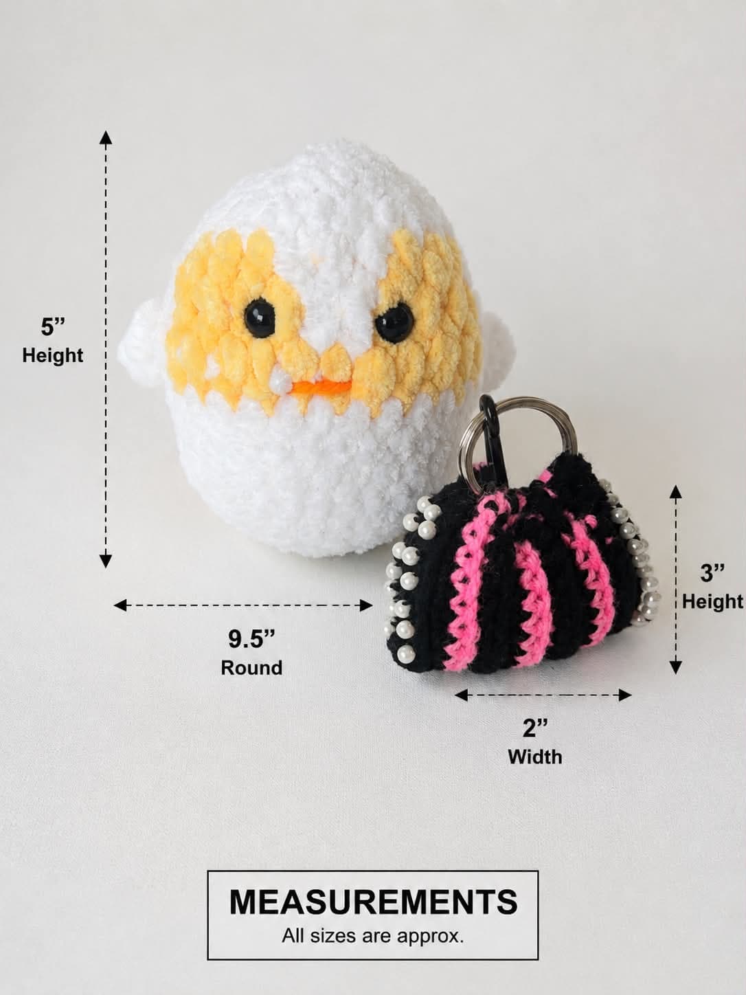Handmade Crochet Chick Plush with Mini Handbag Keychain